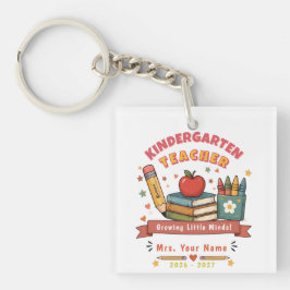 Retro terug naar school kleuterlehrer cadeau sleutelhanger