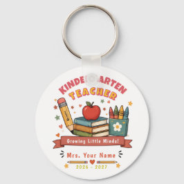 Retro terug naar school kleuterlehrer cadeau sleutelhanger