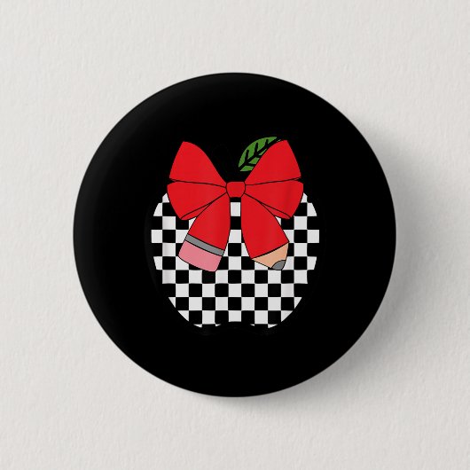 Retro terug naar school leraar race geruite potloo ronde button 5,7 cm (Voorkant)