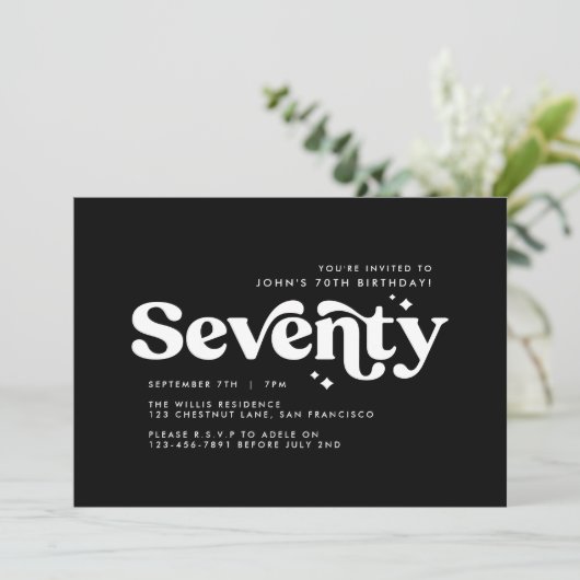 Retro terug wit modern minimal 70e verjaardag kaart (Staand voorkant)