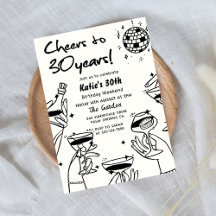 Retro Terug Witte Hand Getrokken Funky 30e Verjaar