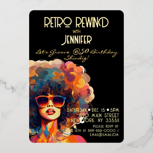 Retro terugspoelen 50e verjaardag Shindig Party Folie Uitnodiging (Voorkant)