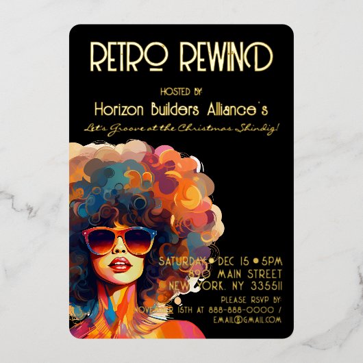 Retro Terugspoelen Gouden Kerstmis Party Uitnodigi Folie Uitnodiging (Voorkant)