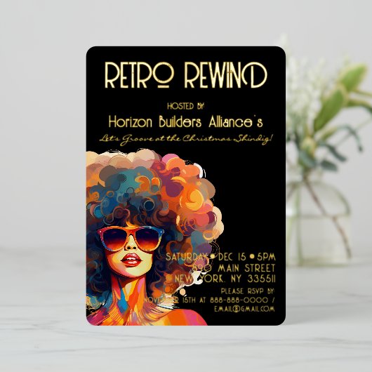 Retro Terugspoelen Gouden Kerstmis Party Uitnodigi Folie Uitnodiging (Staand Voorkant)