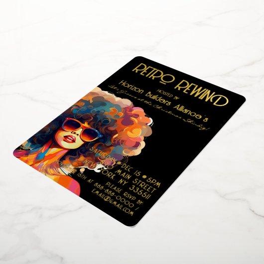 Retro Terugspoelen Gouden Kerstmis Party Uitnodigi Folie Uitnodiging (Gedraaid)