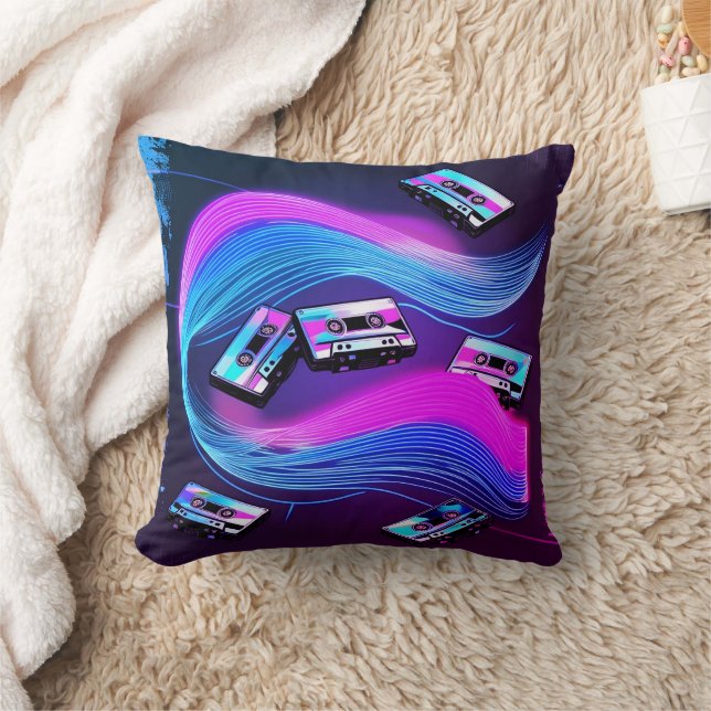 Retro Terugspoelen: Neon Cassette Vibes Kussen (Deken)