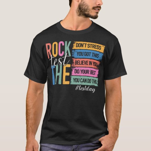 Retro Test Dag Rock De Test Motiverende Leraar T-shirt (Voorkant)