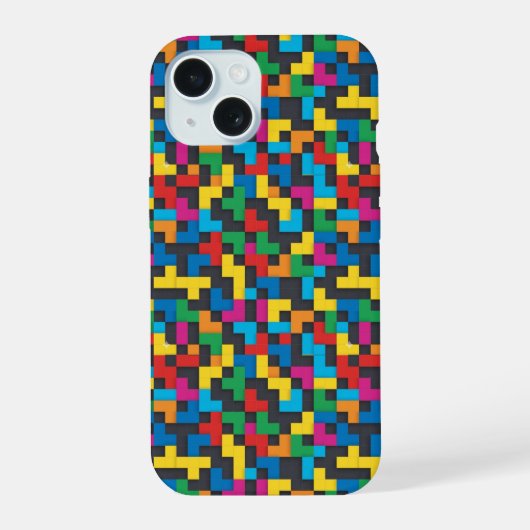 Retro Tetris Blocks Seamless Pattern iPhone 15 Case (Achterkant)