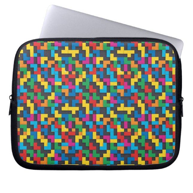 Retro Tetris Blocks Seamless Pattern Laptop Sleeve (Voorkant)