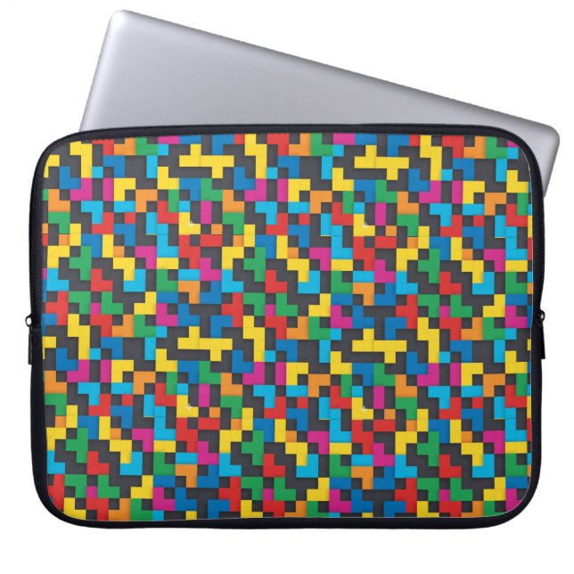 Retro Tetris Blocks Seamless Pattern Laptop Sleeve (Voorkant)
