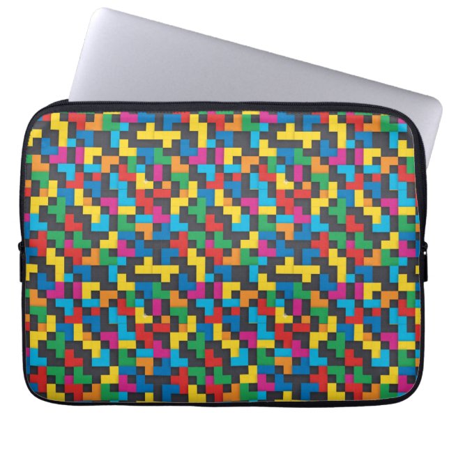 Retro Tetris Blocks Seamless Pattern Laptop Sleeve (Voorkant)
