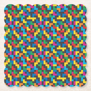 Retro Tetris Blokken Naadloos Patroon Kartonnen Onderzetters