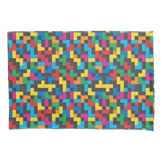 Retro Tetris Blokken Naadloos Patroon Kussensloop (Voorkant-Links)