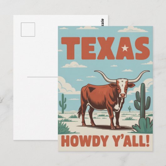 Retro Texas Classic Cowboy Longhorn Briefkaart (Voorkant / Achterkant)