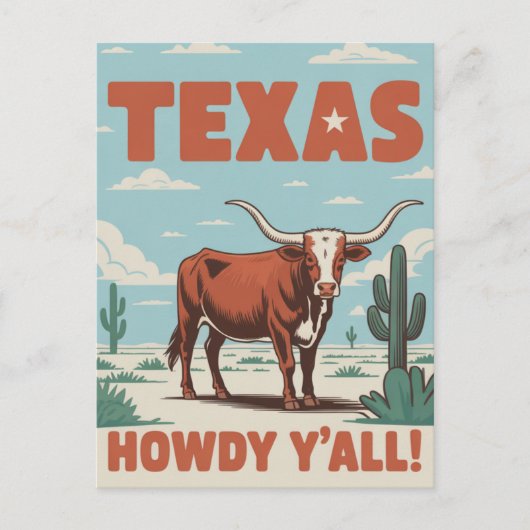 Retro Texas Classic Cowboy Longhorn Briefkaart (Voorkant)