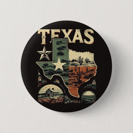Retro Texas Ronde Button 5,7 Cm (Voorkant)