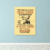 Retro Texas Steer Sandwich en theaterspeeladverten Canvas Afdruk (Insitu (Houten vloer))