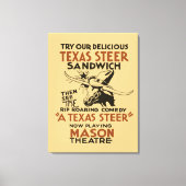 Retro Texas Steer Sandwich en theaterspeeladverten Canvas Afdruk (Voorkant)