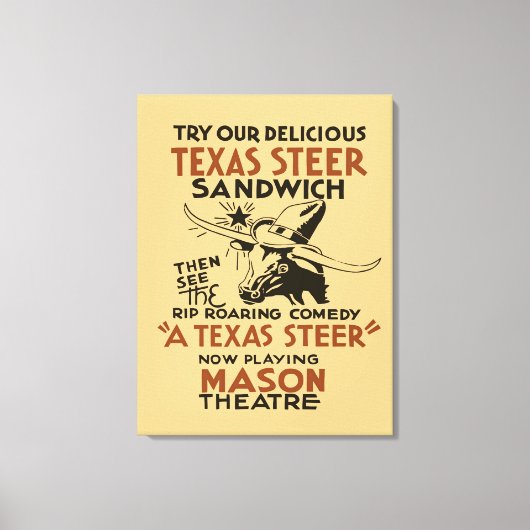 Retro Texas Steer Sandwich en theaterspeeladverten Canvas Afdruk (Voorkant)