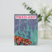Retro Thailand tijger reisposter Briefkaart (Staand voorkant)