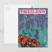 Retro Thailand tijger reisposter Briefkaart (Voorkant / Achterkant)