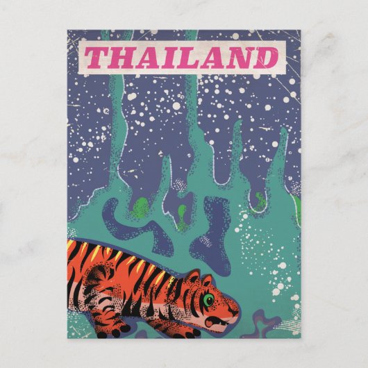 Retro Thailand tijger reisposter Briefkaart (Voorkant)