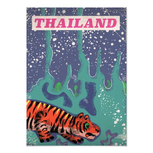 Retro Thailand tijgerreisposter Foto Afdruk (Voorkant)