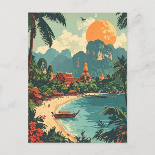Retro Thailand Tropical Beach Reizen Briefkaart (Voorkant)