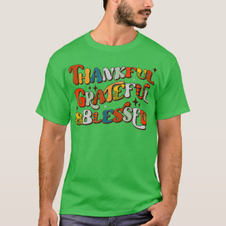 Retro Thankful Grateful Blessed Fall Colors Bedank T-shirt