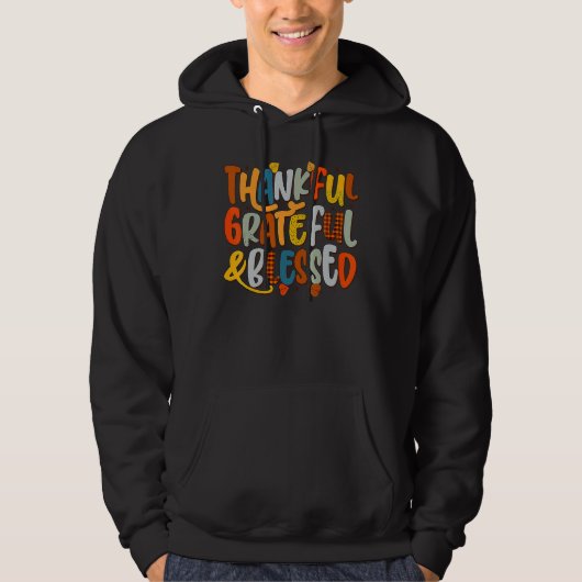 Retro Thankful Grateful Blessed Fall Colors Thanks Hoodie (Voorkant)