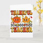 Retro Thankful Teacher Groovy Thanksgiving Fall Wo Kaart (Gele Bloem)