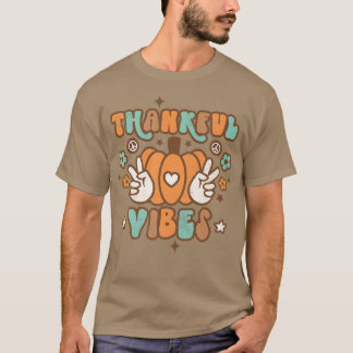 Retro Thankful Vibes Pumpkin Season Womens Herfst  T-shirt