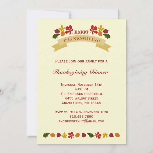 Retro  Thanksgiving Binnenuitnodiging Kaart (Voorkant)