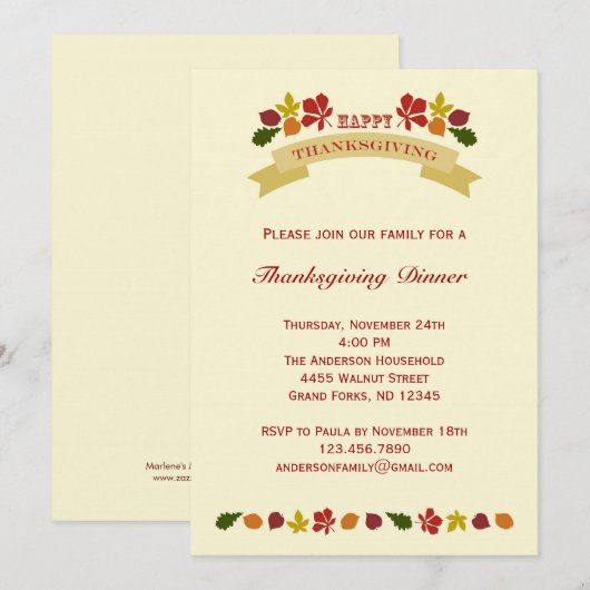 Retro  Thanksgiving Binnenuitnodiging Kaart (Voorkant / Achterkant)