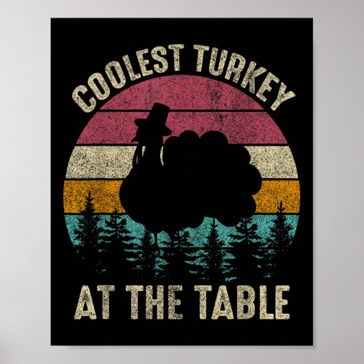 Retro Thanksgiving Coolest Turkey At Table Boys Ki Poster (Voorkant)