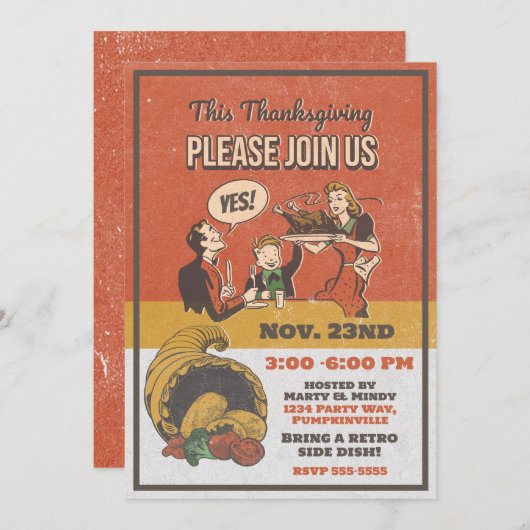 Retro Thanksgiving Dinner Comic Kaart (Voorkant / Achterkant)