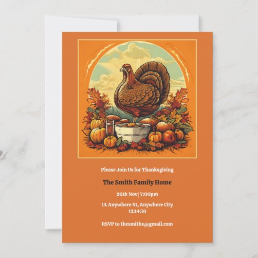 Retro Thanksgiving Dinner Invitation Kaart (Voorkant)