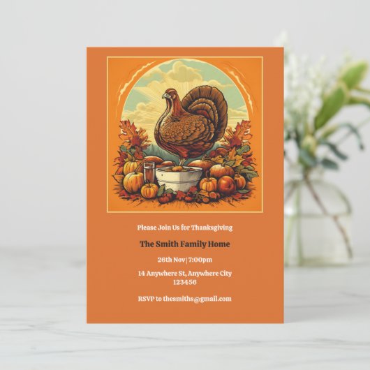 Retro Thanksgiving Dinner Invitation Kaart (Staand voorkant)