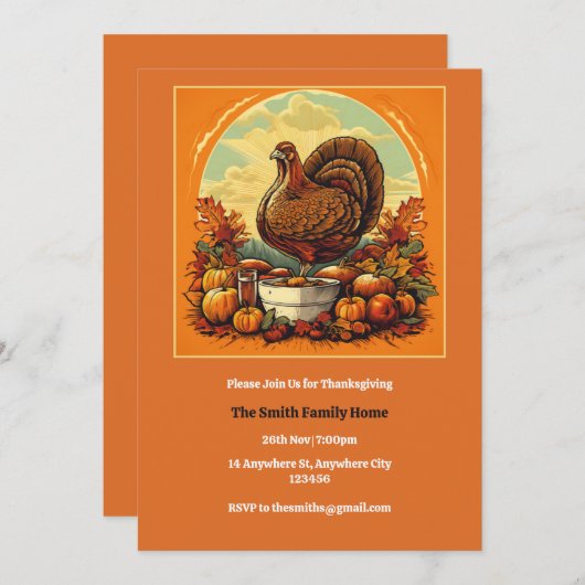 Retro Thanksgiving Dinner Invitation Kaart (Voorkant / Achterkant)