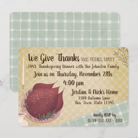 Retro Thanksgiving Dinner Kaart (Voorkant / Achterkant)