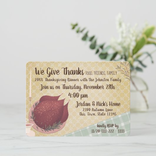 Retro Thanksgiving Dinner Kaart (Staand voorkant)