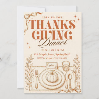 Retro Thanksgiving Dinner Tafelsetting Glans Kaart