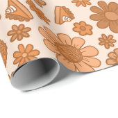 Retro Thanksgiving Pompoentaart en Herfstbloemen Cadeaupapier (Rol Hoek)