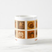 Retro Thanksgiving Stamp Collage Gepersonaliseerd Koffiemok (Center)