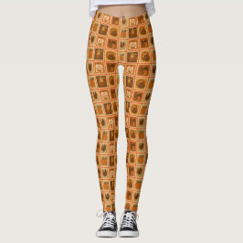 Retro Thanksgiving Stamp Collage Leggings