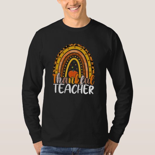 Retro Thanksgiving Teacher Thankful Teacher Rainbo T-shirt (Voorkant)