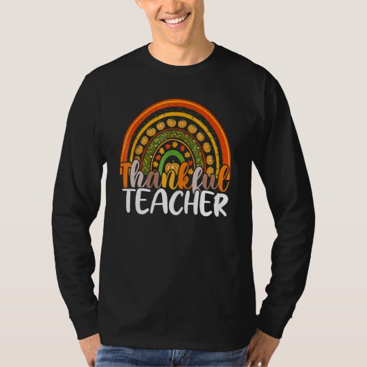 Retro Thanksgiving Teacher Thankful Teacher Rainbo T-shirt (Voorkant)