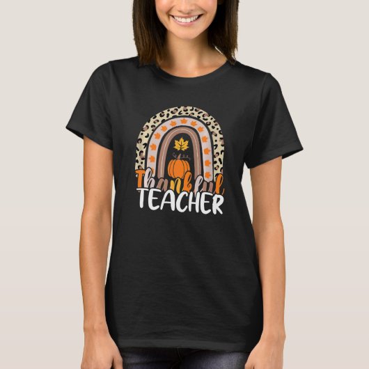 Retro Thanksgiving Teacher Thankful Teacher Rainbo T-shirt (Voorkant)