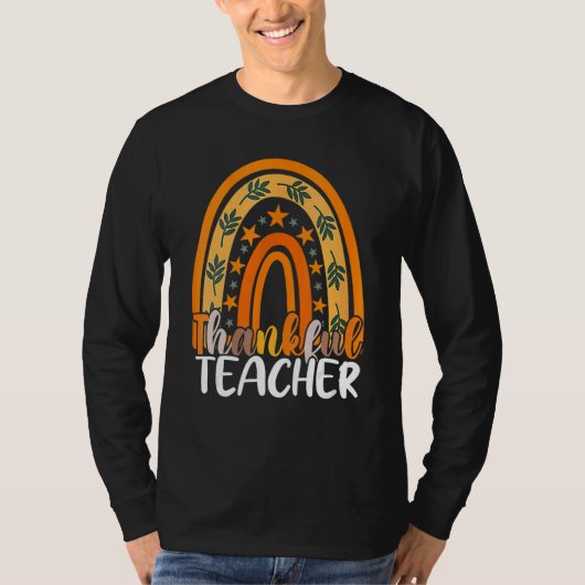 Retro Thanksgiving Teacher Thankful Teacher Rainbo T-shirt (Voorkant)