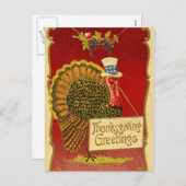 Retro Thanksgiving Turkije Feestdagenkaart (Voorkant / Achterkant)